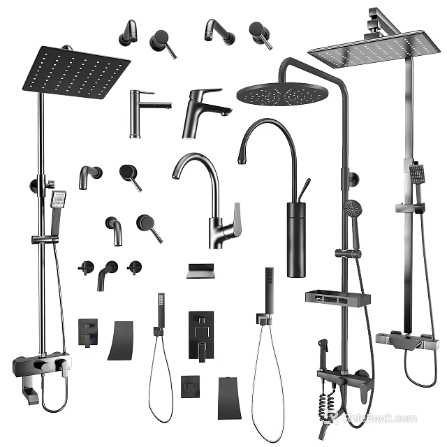 Modern Stainless Steel Bathroom Faucet With Shower Head And Various Accessories 3d model 