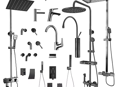 Modern Stainless Steel Bathroom Faucet With Shower Head And Various Accessories 3d model