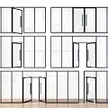 Various Glass Door Designs With Black Frames Transparent Glass And Open Close Positions