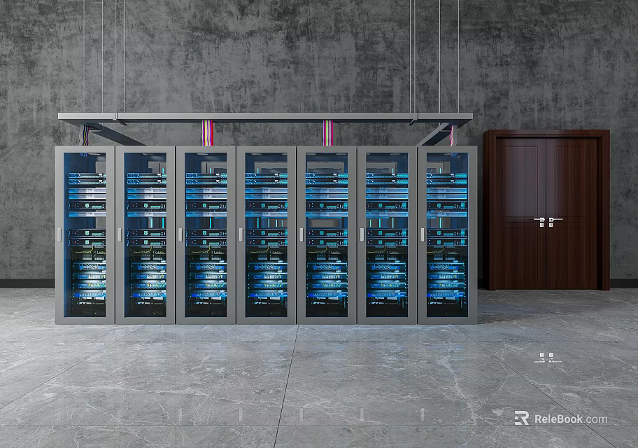 Modern Server Racks With Blue LED Lights In Data Center Environment 3d model 