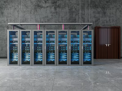 Modern Server Racks With Blue LED Lights In Data Center Environment 3d model