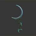 Crescent Shaped Weapon With Wooden Hilt Blue Gradient Blade And Claw Base