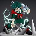 Izuku Midoriya Action Figure With Green Hair Red Scarf And Lightning Effects