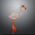 Pixel Art Flamingo Model With Pink Body And Orange Legs Standing