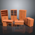 Brown Wooden Dining Table With Bookcase Glass Door Cabinet And Other Wooden Furniture