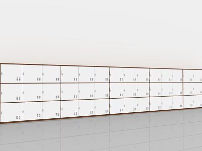 Public Storage Lockers With White Panels And Brown Frames In Row Arrangement 3d model
