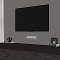 Modern Gray TV Stand With Wall Mounted Large Flat Screen TV And Decorative Items 3d model