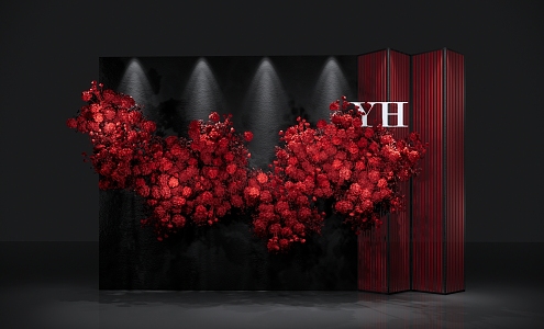 Black and Red Wedding Arrangement Welcome Area Photo Area Exhibition Area Ceremony Area Red Floriculture Beautiful Chen Arrangement Hydrangea Rose Wedding 3d model