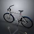 Modern Designed Bicycle Featuring Black And White Patterned Frame Blue Wheels And Black Seat 3d model