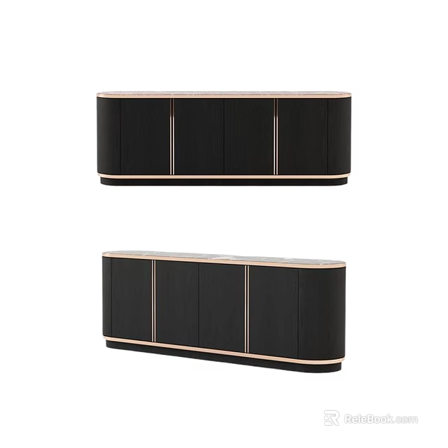 Modern Sleek TV Cabinet Design With Dark Wood Finish And Storage Doors 3d model 