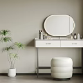 Modern Vanity Table With Round Mirror White Stool And Green Plant Interior 3d model