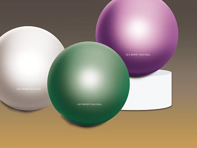 Luxury Marble Balls in White Green and Purple on White Pedestals with Gradient Brown Background 3d model
