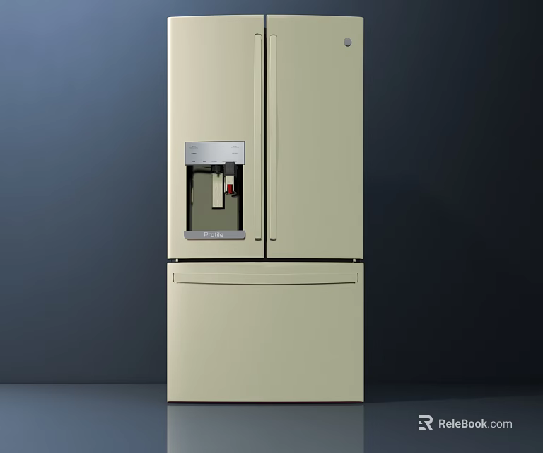 Modern Beige Double Door Refrigerator Freezer With Water Dispenser And Sleek Design 3d model 