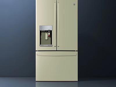 Modern Beige Double Door Refrigerator Freezer With Water Dispenser And Sleek Design 3d model