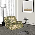Floral Pattern Single Sofa With Small Round Side Table And Floor Lamp Near White Blinds