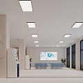 Modern Nurse Station Entrance With Digital Sign Glass Doors Reception Counter And Green Plants