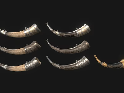 Vintage Nordic Style Decorative Horn Ornament Set With Natural Tones And Metal Accents 3d model