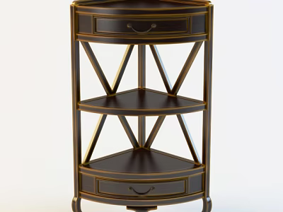 Elegant Dark Wood Entryway Cabinet Side Cabinet With Gold Trim And Multi Tiered Shelves 3d model