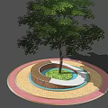 Tree Pit Design With Central Tree Multi Layer Circular Wooden Border And Colorful Rings 3d model