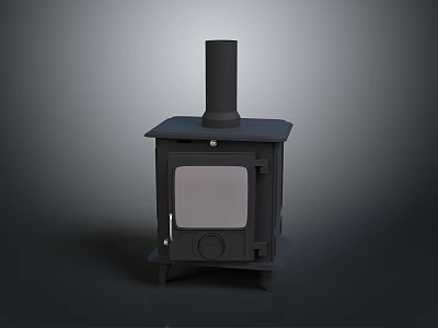 Modern Black Wood Stove With Chimney Glass Door And Compact Metal Structure Design 3d model