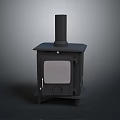 Modern Black Wood Stove With Chimney Glass Door And Compact Metal Structure Design