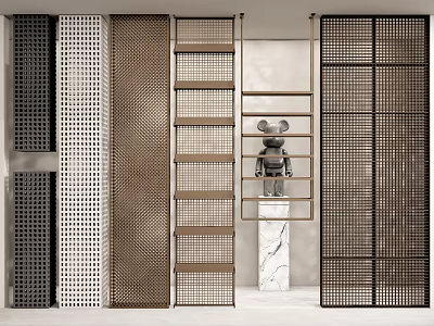 Various Modern Room Dividers With Wooden Slats Metal Grids And Perforated Panels 3d model