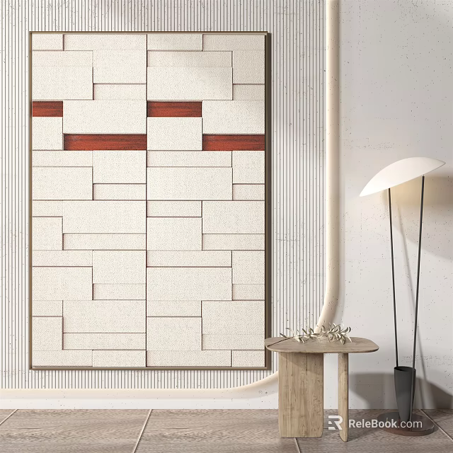 Modern Wall Decor With White Red Brick Pattern And Floor Lamp Side Table 3d model