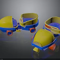 Colorful Plastic Toy Cars With Yellow Blue Bodies And Red Wheels For Kids Playtime Fun