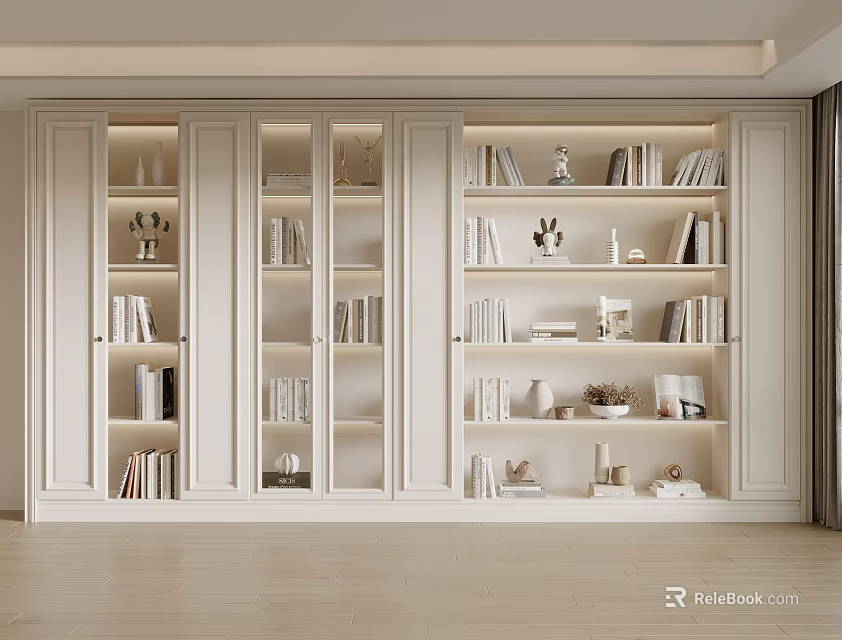 Modern White Bookcase Featuring Multiple Compartments Books And Decorative Items 3d model