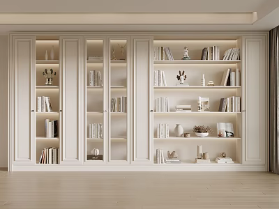 Modern White Bookcase Featuring Multiple Compartments Books And Decorative Items 3d model