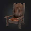 Vintage Wooden Chair With Carved Backrest Armrests And Upholstered Seat