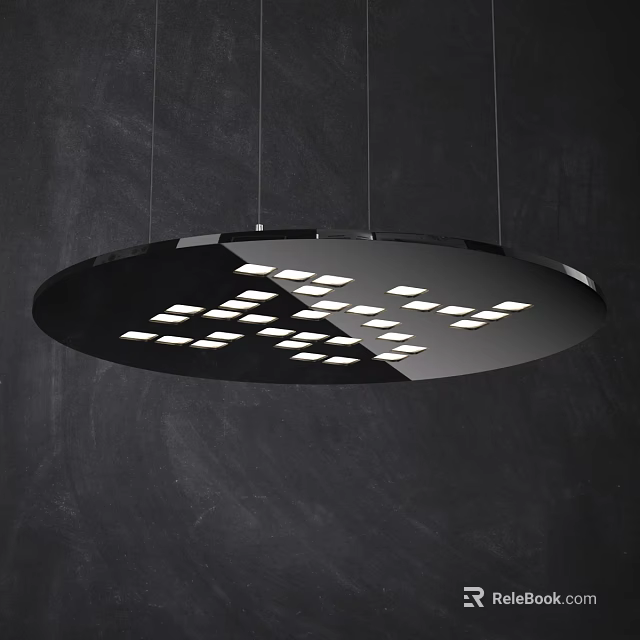 Modern Hanging Circular Black Downlights And Spotlights With Square Light Panels 3d model