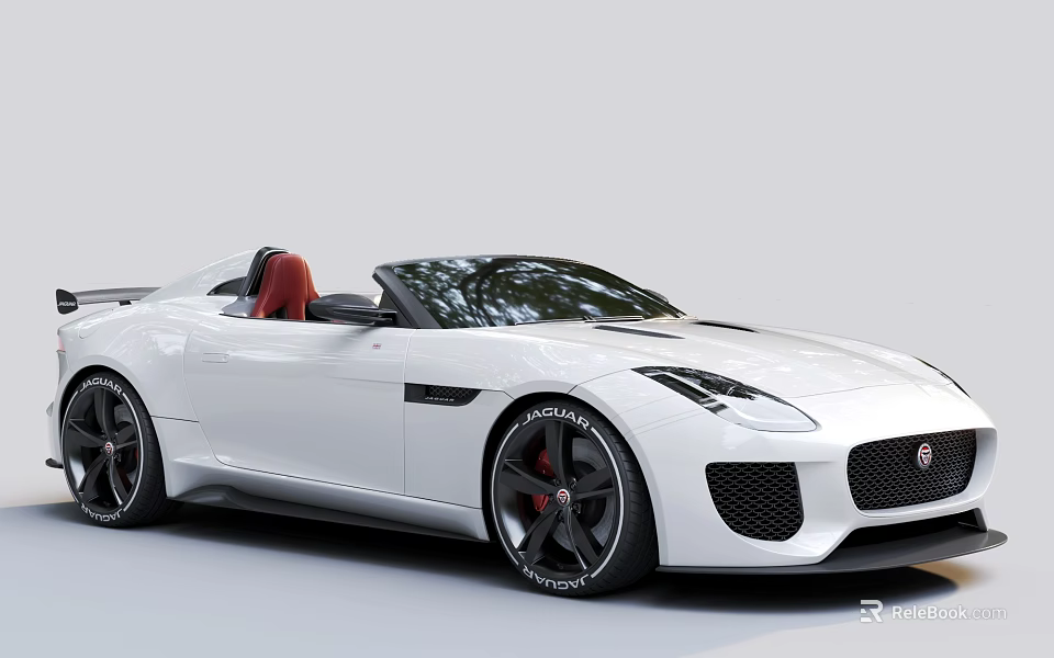 Modern White Jaguar Convertible Sports Car with Red Seats and Black Wheels 3d model 