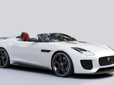 Modern White Jaguar Convertible Sports Car with Red Seats and Black Wheels 3d model