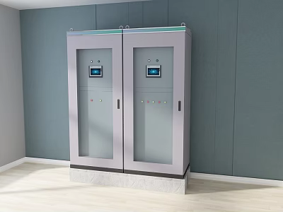 Industrial Control Cabinet With Double Glass Doors Display Screens And Control Buttons 3d model