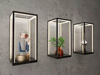Modern Square Wall Lamps With Decorative Sculpture Plant And Sphere On Textured Gray Wall 3d model