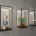 Modern Square Wall Lamps With Decorative Sculpture Plant And Sphere On Textured Gray Wall