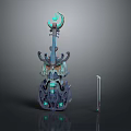 Decorative Household Item With Crescent Moon Shape Blue Glowing Elements And Intricate Design 3d model