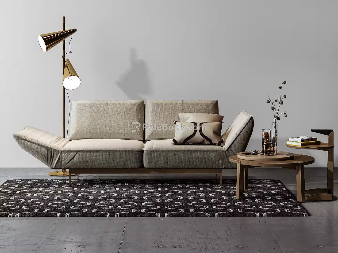 Nordic Double Sofa Combination Floor Lamp Coffee Table 3d model