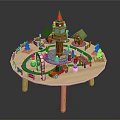 Wooden Play Table Scene With Tower Small Houses Trees Track And Toy Car