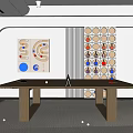 Modern Ping Pong Table With Paddles Balls And Sports Wall Decorations In Room