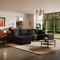 Modern Black Fabric Leisure Sectional Sofa Set For Bright Cozy Sunlit Home Living Room Decor
