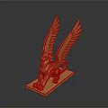 Ornate Golden Winged Lion Statue With Detailed Wings And Square Base