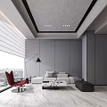 Modern Minimalist Sofa And Coffee Table Set For Spacious Bright Living Room With Panoramic View