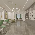 Modern Beauty Hair Salon Interior With Green Chairs Mirrors Sofa And Numbered Wall
