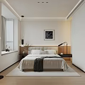 Modern Bedroom Interior Design With Bed Nightstands Wall Art Floor Lamp And Rug