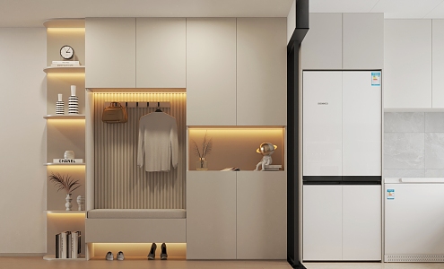 Modern Simple Entrance Cabinet Shoe Cabinet Coat Cabinet Double Door Refrigerator Freezer Hanging Cabinet 3d model