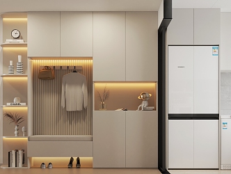 Modern Simple Entrance Cabinet Shoe Cabinet Coat Cabinet Double Door Refrigerator Freezer Hanging Cabinet 3d model