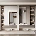 Modern Entryway Shoe Cabinet with Clothing Rack Mirror Decorative Shelves and Storage Space
