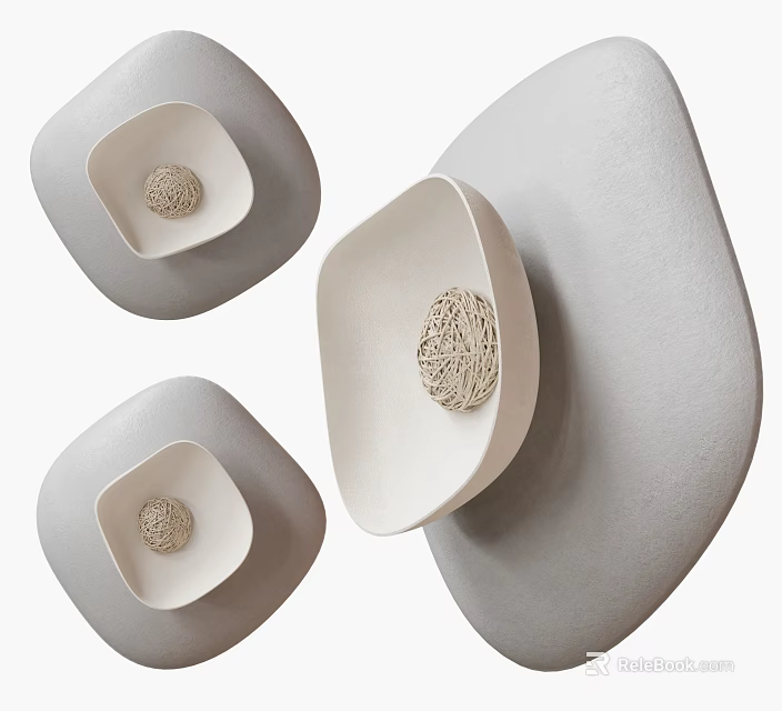 Modern Wall Decor With Irregular Shapes And Woven Circular Accents 3d model